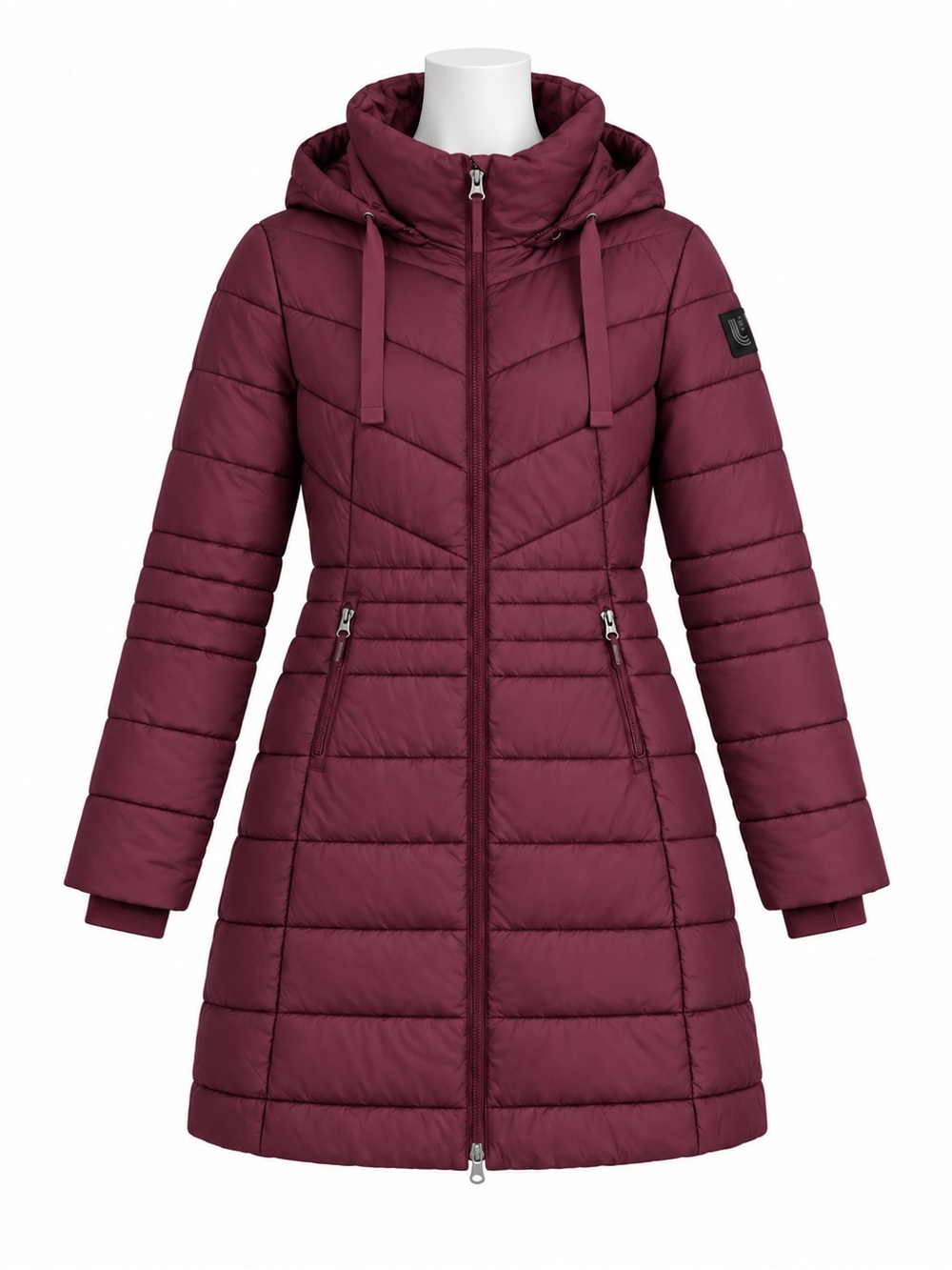 Size M Lole Women’s Burgundy Long Hooded PrimaLoft Quilted Puffer Coat